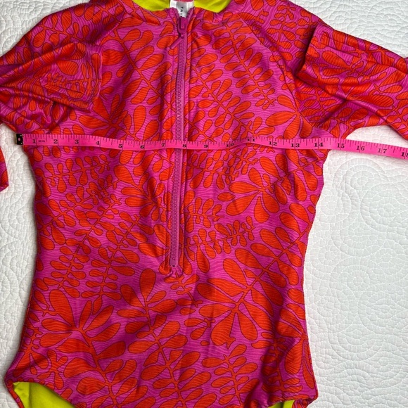 Pink and Orange Long Sleeve One Piece Swimsuit - Picture 11 of 14